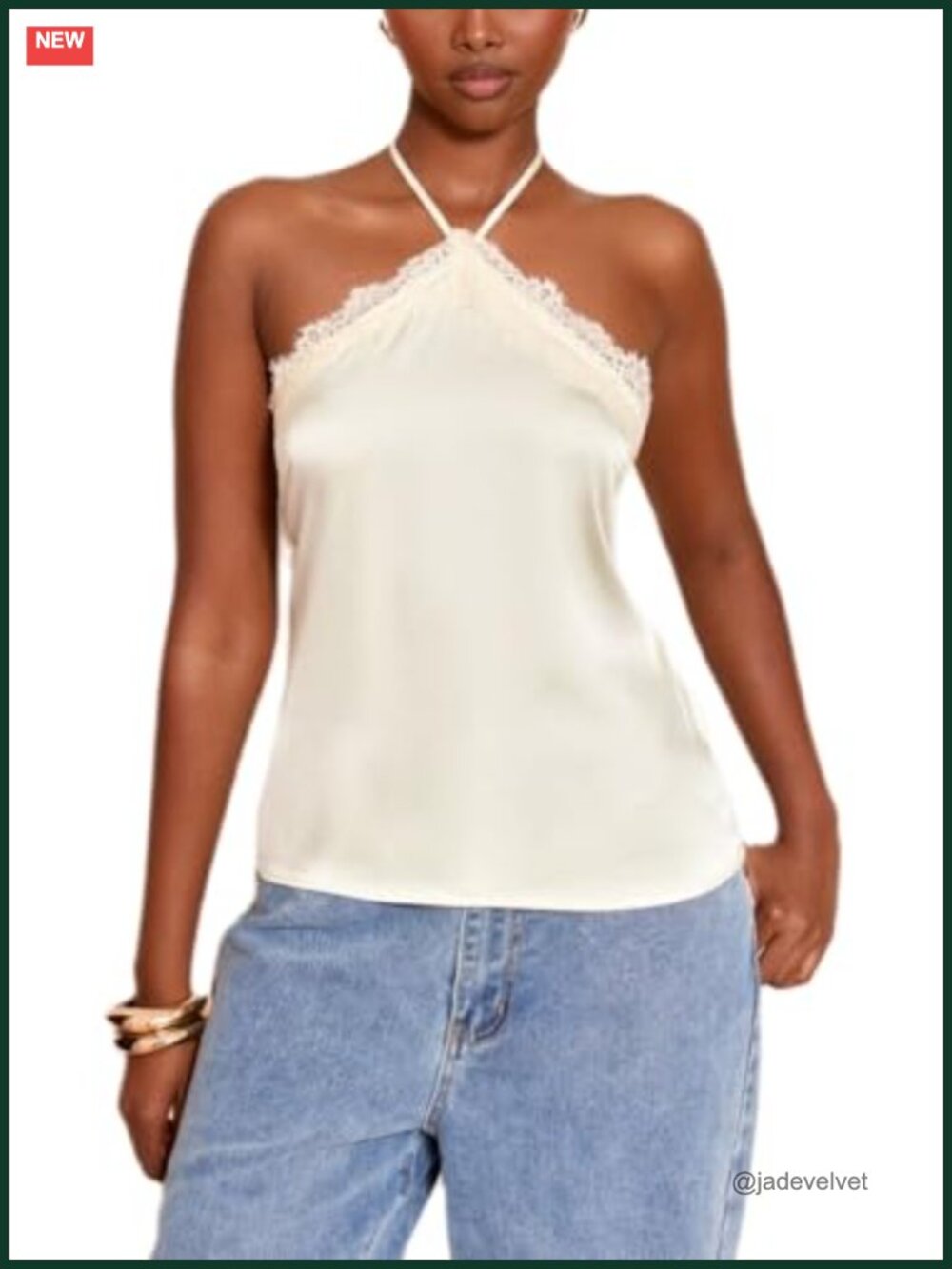 Satin Lace Sleeveless Halter Tank Top Going Out Silk Cami